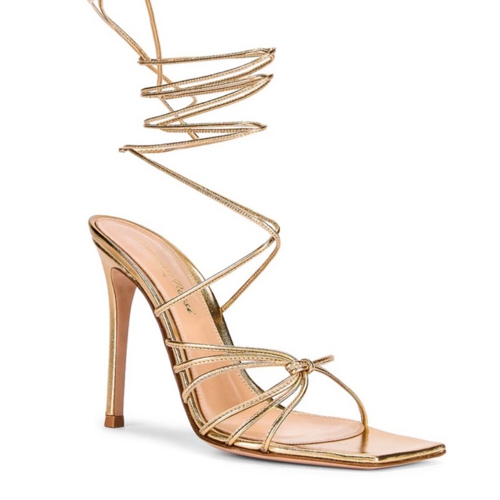 Gianvito Rossi Gold Strappy Goddess Heels Sandals 39.5
